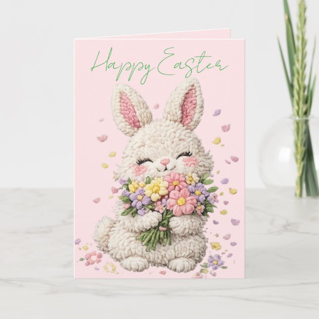 Pastel Embroidered Bunny Easter personalised Card (Front)