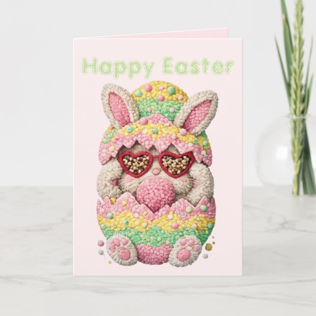 Pastel Embroidered Bunny Easter personalised Card (Front)