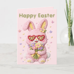 Pastel Embroidered Bunny Easter personalised Card