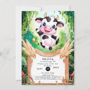 Pastel Enchanted Cow Birthday Invitation