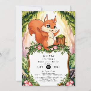 Pastel Enchanted Squirrel Birthday Invitation