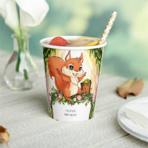 Pastel Enchanted Squirrel Birthday Paper Cups
