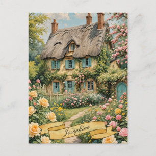 Pastel English Cottage in the Countryside Postcard