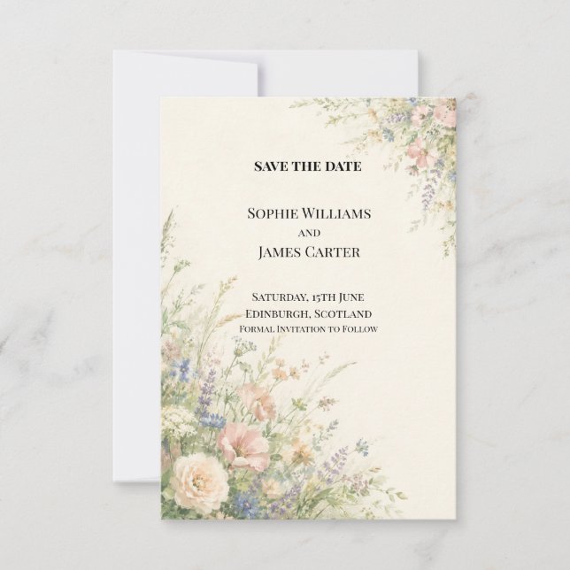 Pastel English Garden Wildflower Save The Date (Front)