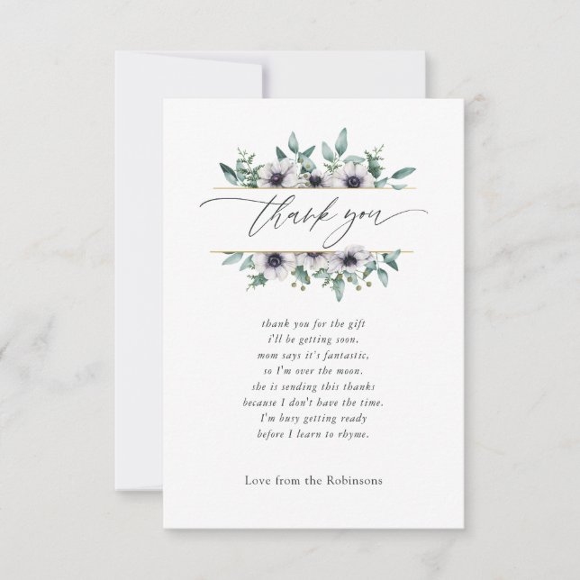 Pastel Eucalyptus Anemone Geometric Baby Shower Thank You Card (Front)