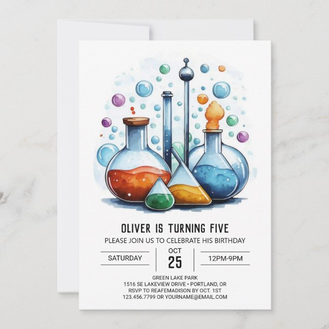 Pastel Experiment Discovery Scientist Birthday Invitation (Front)