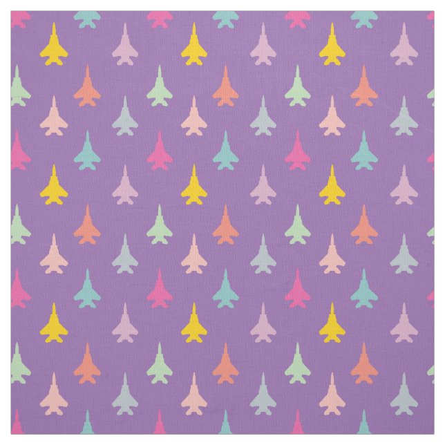 Pastel F-15 Eagle Fighter Jet Pattern on Purple Fabric (Swatch)