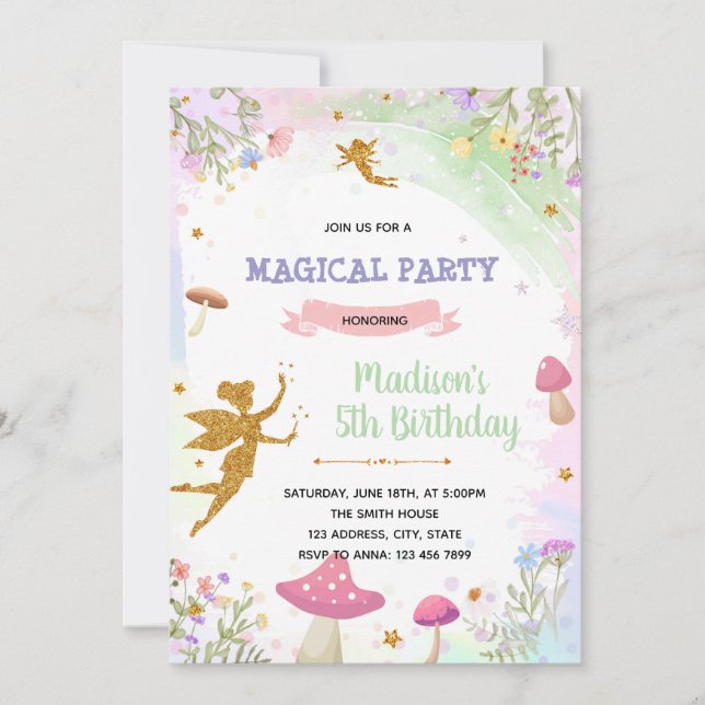 Pastel fairy birthday invitation (Front)