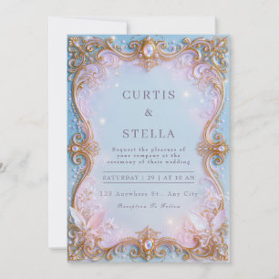 Pastel Fairy Jewel Filigree Frame Wedding Invitation