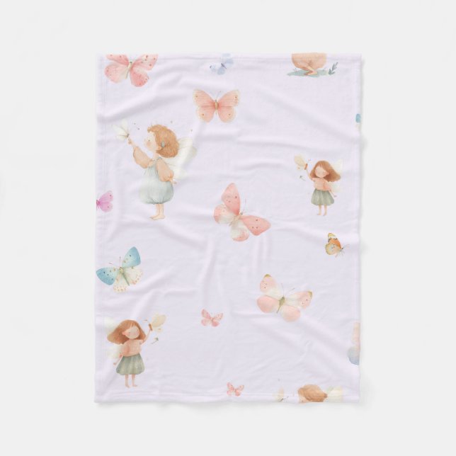 Pastel Fairy Pattern Cute Butterfly Nursery Design Fleece Blanket (Front)