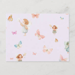 Pastel Fairy Pattern Cute Butterfly Nursery Design Holiday Postcard