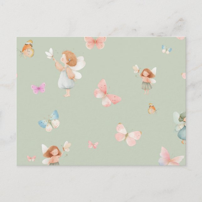 Pastel Fairy Pattern Cute Butterfly Nursery Design Holiday Postcard (Front)