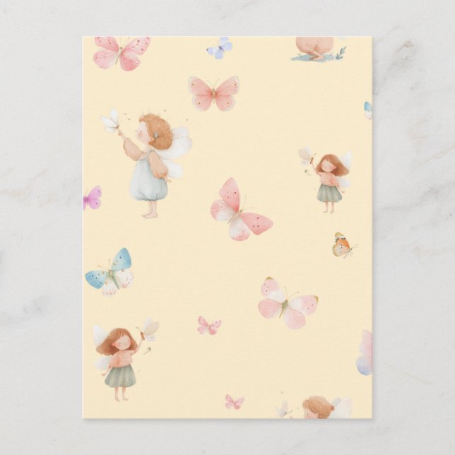 Pastel Fairy Pattern Cute Butterfly Nursery Design Postcard (Front)