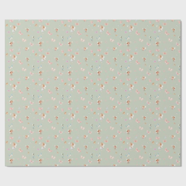 Pastel Fairy Pattern Cute Butterfly Nursery Design Wrapping Paper (Flat)