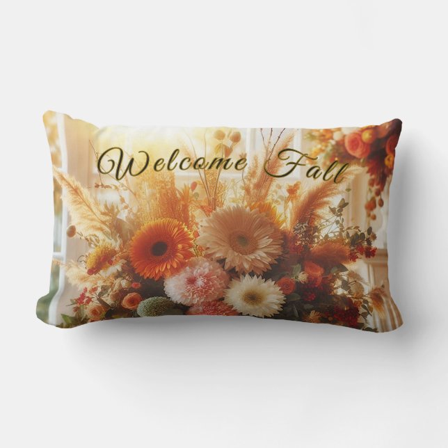 Pastel Fall Flowers Lumbar Pillow (Front)