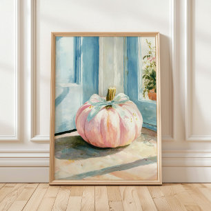 Pastel Fall Pink Pumpkin with Bow Poster