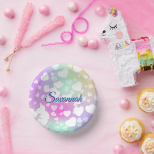 Pastel Falling Hearts Personalised      Paper Plate