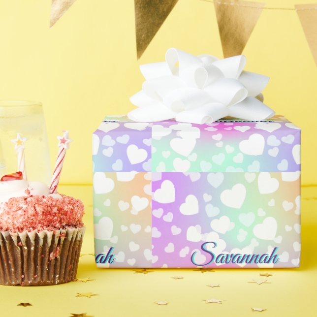 Pastel Falling Hearts Personalised    Wrapping Paper (Birthday Party)