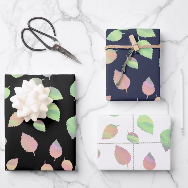 Pastel Falling Leaves Wrapping Paper Sheet (Front)