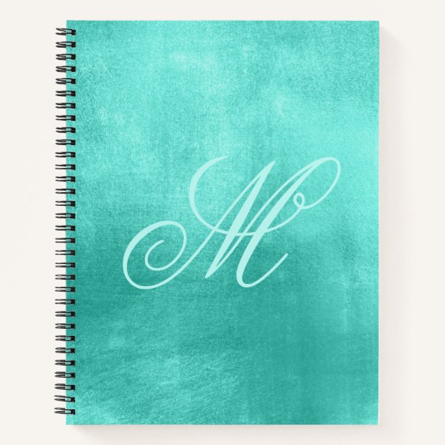 Pastel Fancy Monogram Shiny Turquoise Foil Notebook (Front)