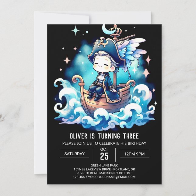 Pastel Fantasy Pirate Birthday Invitation (Front)