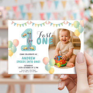 Pastel Fast One Birthday Car Invitation