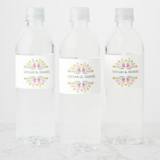 Pastel Feminine Flower Wedding Water Bottle Labels