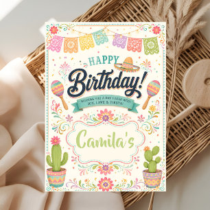 Pastel Fiesta Birthday Card with Sombrero & Cactus