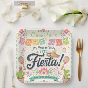 Pastel Fiesta Birthday Paper Plates for Girls