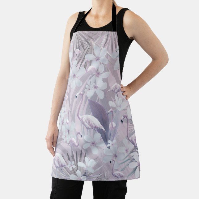 Pastel Flamingo Jungle Love 4 #art #tropical Apron (Insitu)