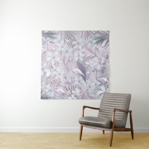Pastel Flamingo Jungle Love 4 #art #tropical Tapestry