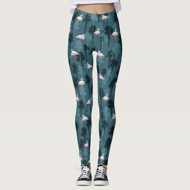 Pastel Flamingos On Teal Leggings (Front)