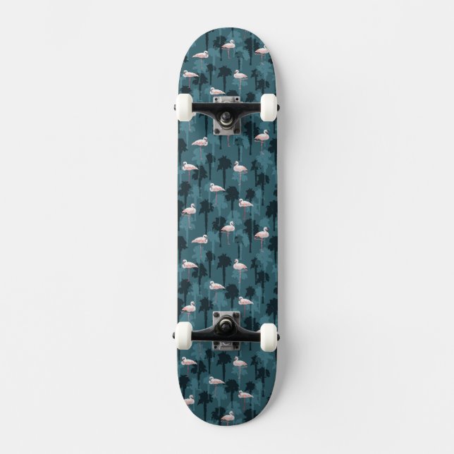 Pastel Flamingos On Teal Skateboard (Front)