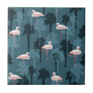 Pastel Flamingos On Teal Tile