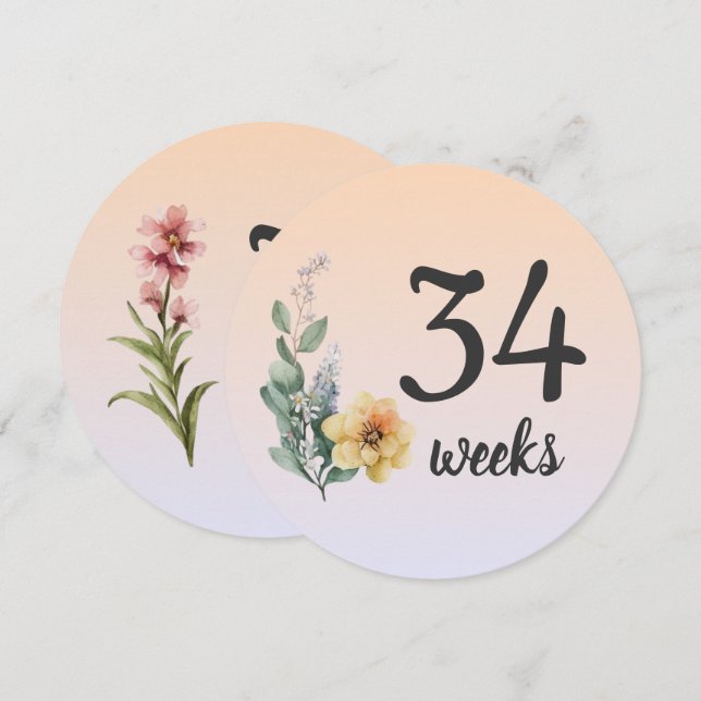 Pastel Floral 34-35 Weeks Pregnancy Milestone Card (Front/Back)