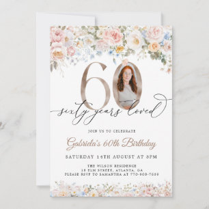 Pastel Floral 60th Birthday Invitation With Photo