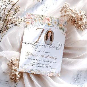 Pastel Floral 70th Birthday Invitation With Photo