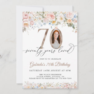 Pastel Floral 70th Birthday Invitation With Photo