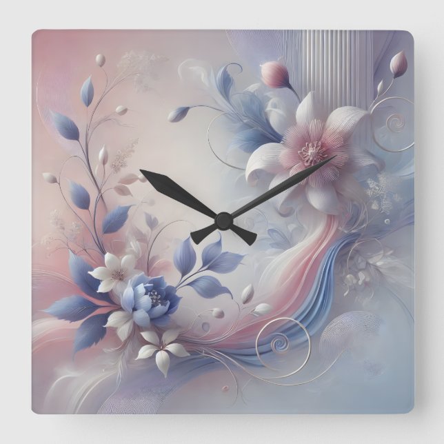 Pastel Floral Abstract Wall Clock (Front)