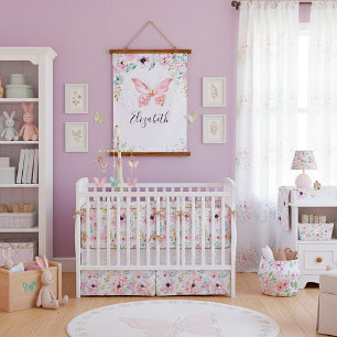 Pastel floral and butterfly baby   hanging tapestry