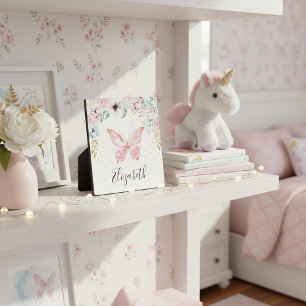 Pastel floral and butterfly baby personalized plaque