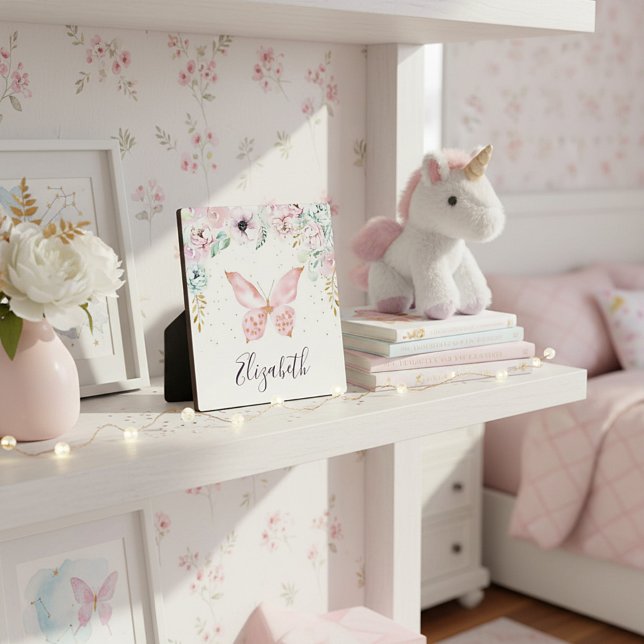 Pastel floral and butterfly baby personalized plaque (Creator Uploaded)