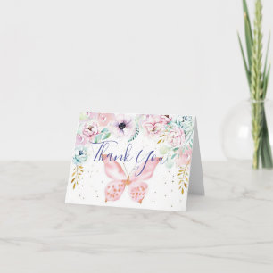 Pastel floral and butterfly baby shower  thank you card
