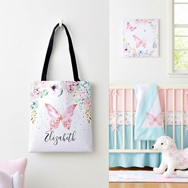 Pastel floral and butterfly baby  tote bag (Creator Uploaded)