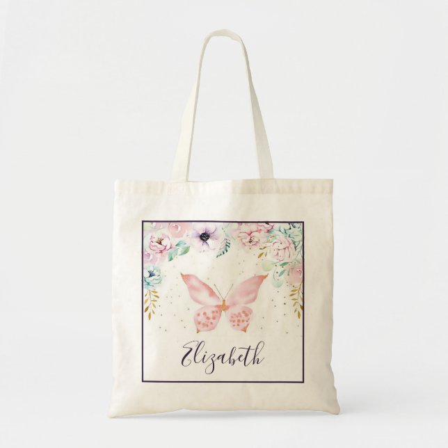 Pastel floral and butterfly baby  tote bag (Front)