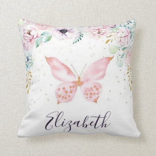Pastel floral and butterfly personalised cushion