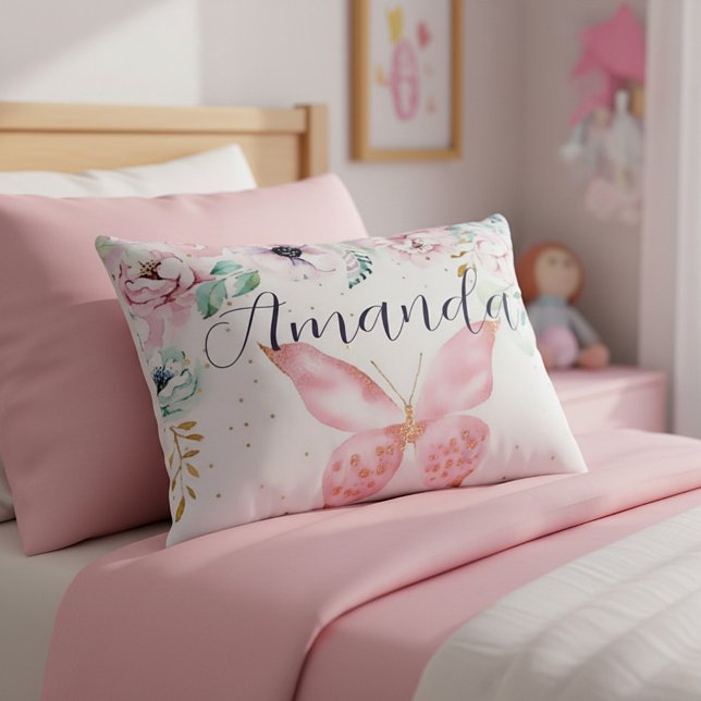 Pastel floral and butterfly personalised decorative cushion (Creator Uploaded)