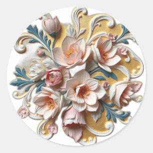 Pastel Floral Arrangement with Artistic Curves Classic Round Sticker