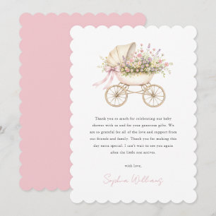 Pastel Floral Baby Carriage Girl Baby Shower Thank You Card