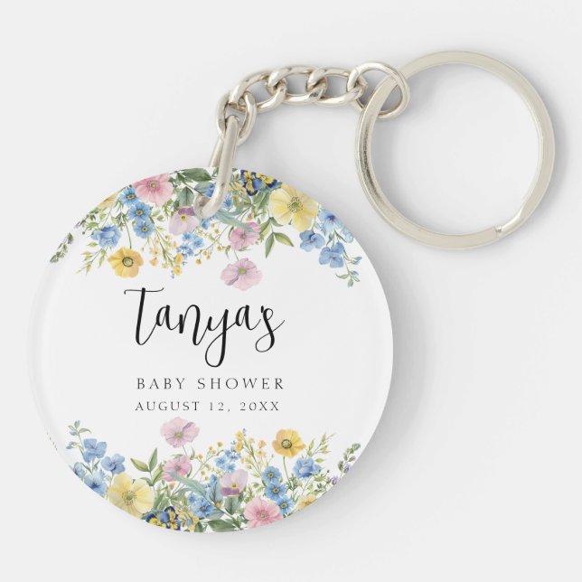 Pastel Floral Baby in Bloom Watercolor Key Ring (Back)